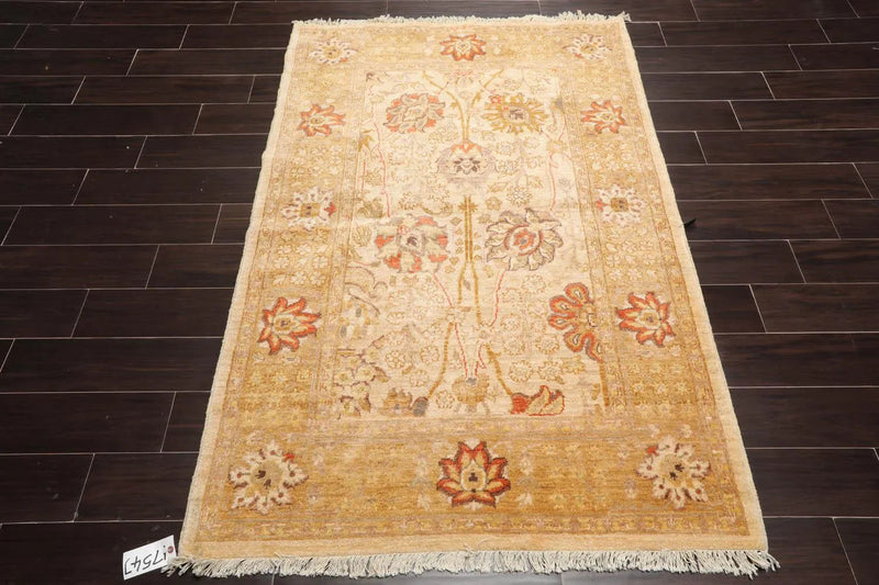 4'2''x6' Hand Knotted 100% Wool Peshawar Traditional Oriental Area Rug Beige, Gold Color