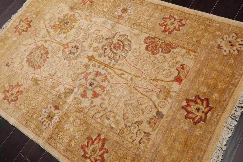 4'2''x6' Hand Knotted 100% Wool Peshawar Traditional Oriental Area Rug Beige, Gold Color