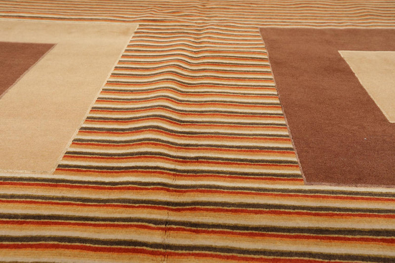 8'11"x11'10'' Hand Knotted Tibetan Wool Art Deco Modern Area Rug Beige Brown