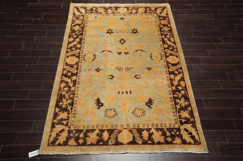 6'1''x9'1'' Hand Knotted Oushak 100% Wool Oushak Traditional Oriental Area Rug Pale Aqua, Chocolate Color