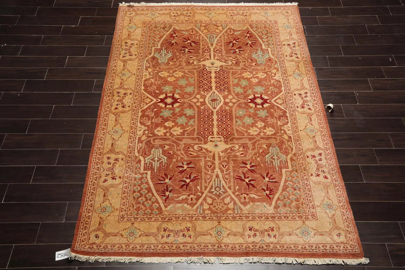6x9 Hand Knotted 100% Wool Peshawar Traditional 200 KPSI Oriental Area Rug almond, Caramel Color