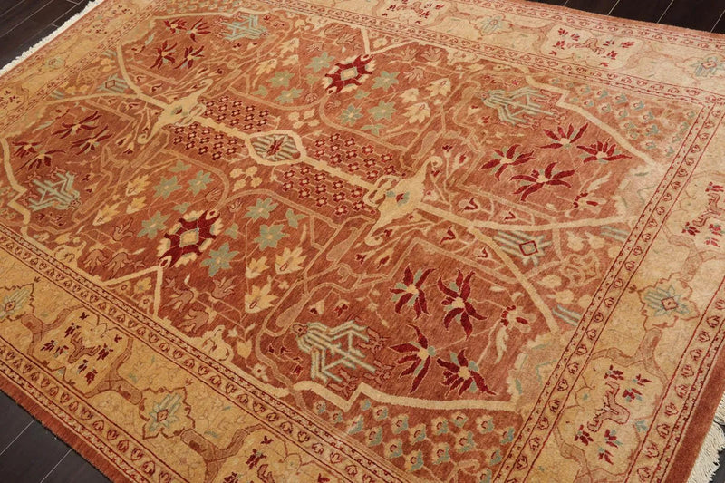 6x9 Hand Knotted 100% Wool Peshawar Traditional 200 KPSI Oriental Area Rug almond, Caramel Color