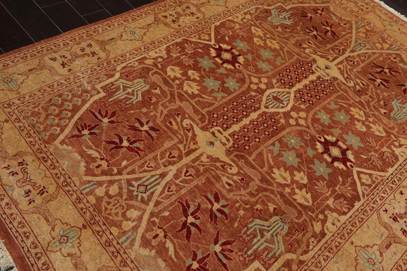 6x9 Hand Knotted 100% Wool Peshawar Traditional 200 KPSI Oriental Area Rug almond, Caramel Color