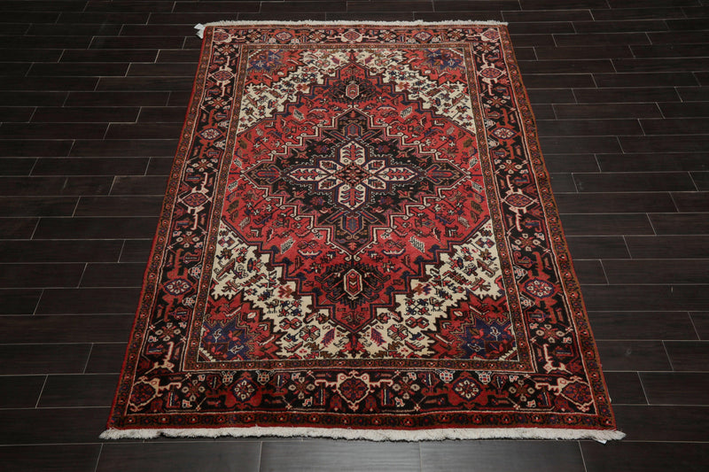 6'5" x 8'5" Hand Knotted 100% Wool Authentic Herizz Area Rug Traditional Rust