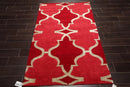 4'1''x6'1'' Hand Knotted Tibetan Wool and Bamboo Silk Kalaty Transitional  Oriental Area Rug Raspberry,Red Color