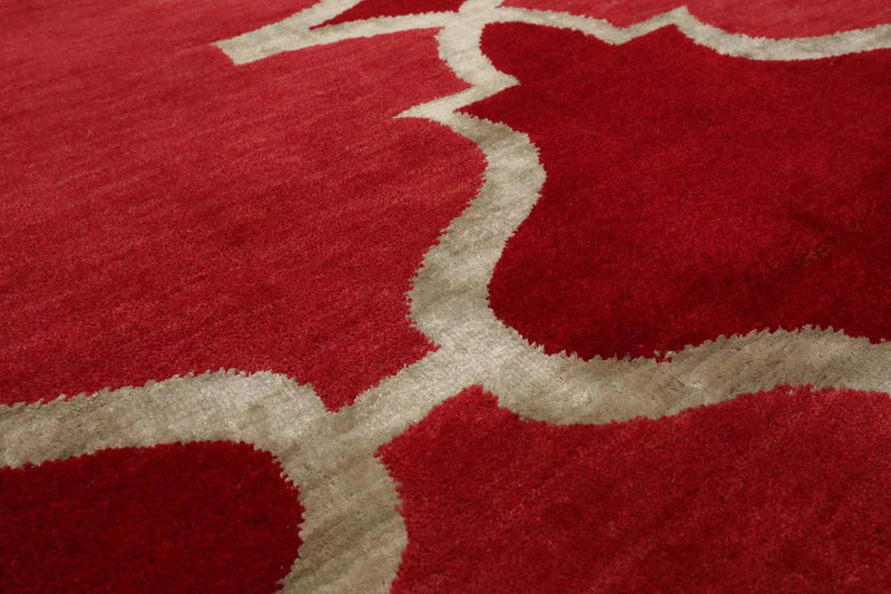 4'1''x6'1'' Hand Knotted Tibetan Wool and Bamboo Silk Kalaty Transitional  Oriental Area Rug Raspberry,Red Color