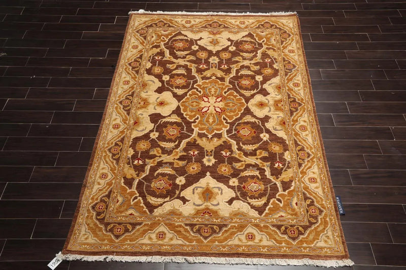 6'1''x9'3'' Hand Knotted 100% Wool Peshawar Traditional Oriental Area Rug Brown, Beige Color