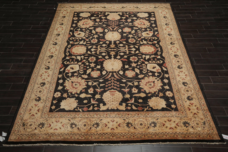 9' x 11'11" Hand Knotted 100% Wool Peshawar Stone Wash Area Rug Dark Chocolate