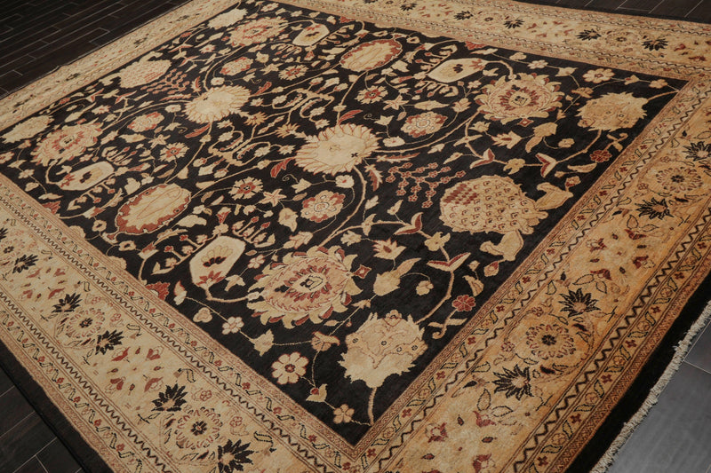 9' x 11'11" Hand Knotted 100% Wool Peshawar Stone Wash Area Rug Dark Chocolate
