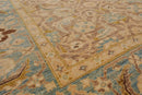 6'x8'9'' Hand Knotted 100% Wool Peshawar Traditional Oriental Area Rug Taupe, Aqua Color
