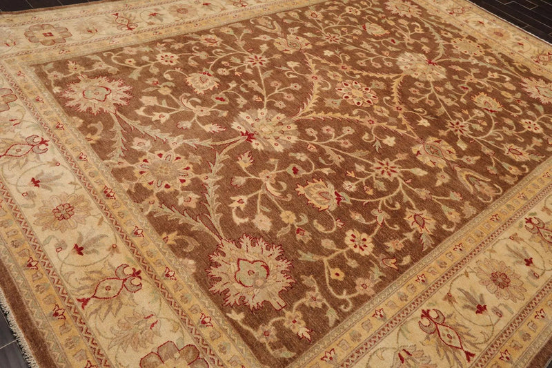 9' x 12' Hand Knotted Wool Peshawar Traditional Oriental Area Rug Brown