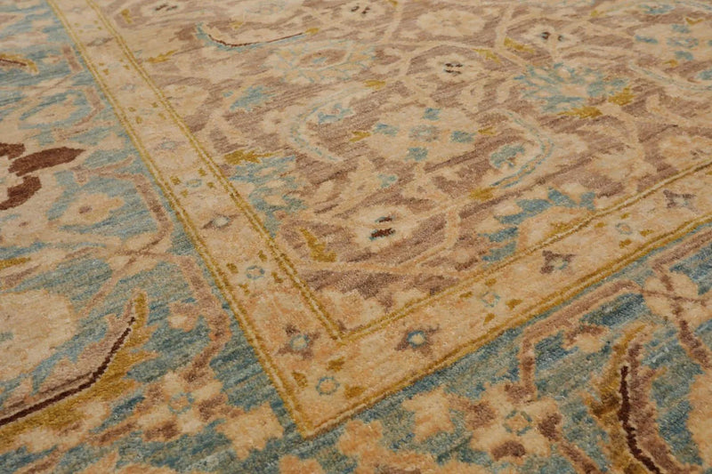 6'x8'9'' Hand Knotted 100% Wool Peshawar Traditional Oriental Area Rug Taupe, Aqua Color