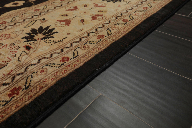 9' x 11'11" Hand Knotted 100% Wool Peshawar Stone Wash Area Rug Dark Chocolate