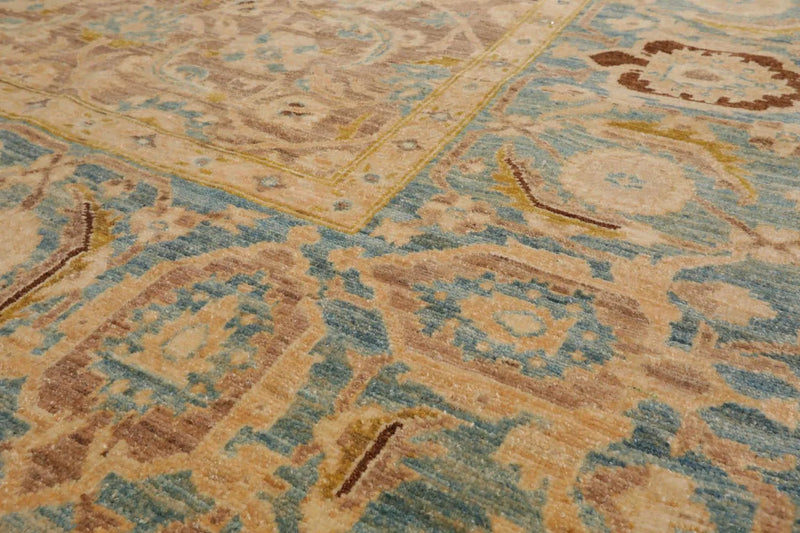 6'x8'9'' Hand Knotted 100% Wool Peshawar Traditional Oriental Area Rug Taupe, Aqua Color