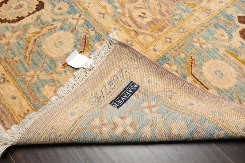 6'x8'9'' Hand Knotted 100% Wool Peshawar Traditional Oriental Area Rug Taupe, Aqua Color