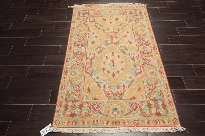3'5''x5'5'' Hand Knotted Arts & Crafts 100% Wool Soumak Traditional Oriental Area Rug Gold, Green Color