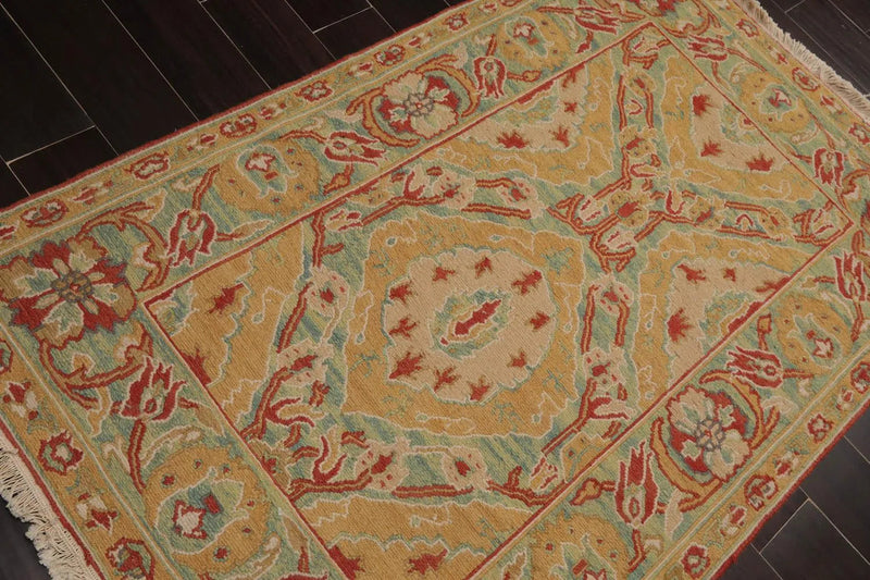3'5''x5'5'' Hand Knotted Arts & Crafts 100% Wool Soumak Traditional Oriental Area Rug Gold, Green Color