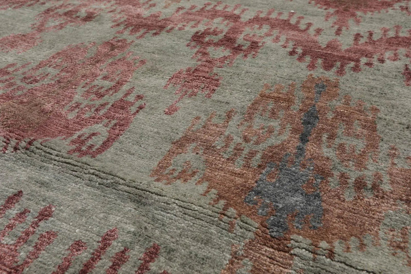 3'9''x5'9'' Hand Knotted Tibetan Wool and Bamboo Tibetan Traditional Oriental Area Rug Gray, Aubergine Color