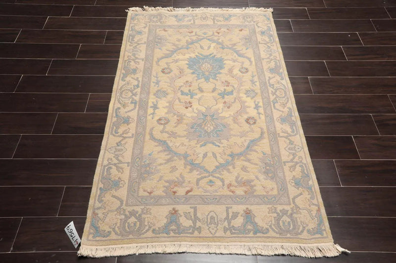 3'7''x5'8'' Hand Knotted Soumak 100% Wool Soumak Traditional Oriental Area Rug Beige, Aqua Color