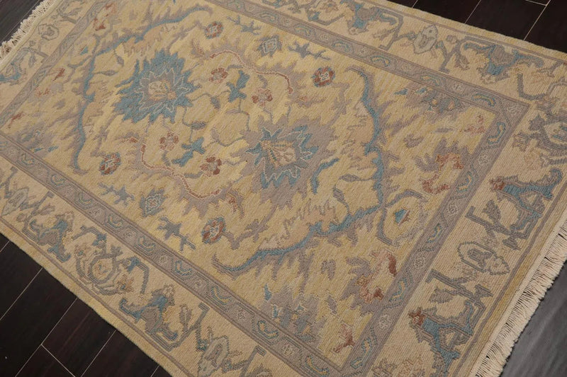 3'7''x5'8'' Hand Knotted Soumak 100% Wool Soumak Traditional Oriental Area Rug Beige, Aqua Color
