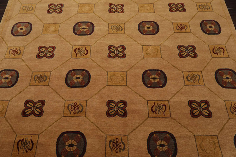 6' x 8'9'' Hand Knotted Tibetan Wool Patterned Modern Oriental Area Rug Camel