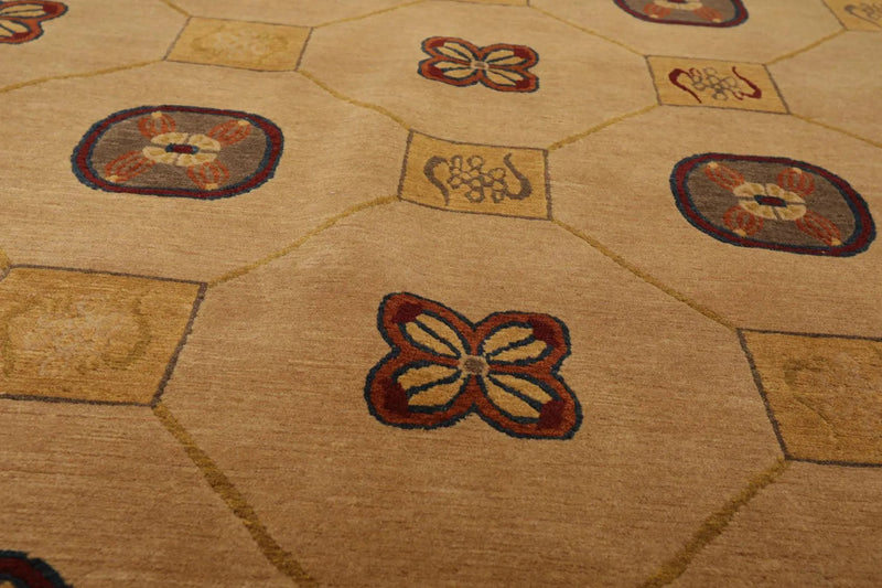 6' x 8'9'' Hand Knotted Tibetan Wool Patterned Modern Oriental Area Rug Camel