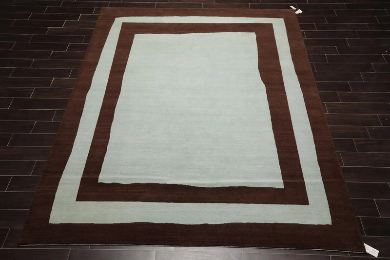 8' x 10' Hand Knotted Tibetan Wool Geometric Modern Oriental Area Rug Aqua