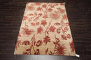 6'8'' x 8'8'' Hand Knotted Tibetan 100% Wool Botanical Oriental Area Rug Beige