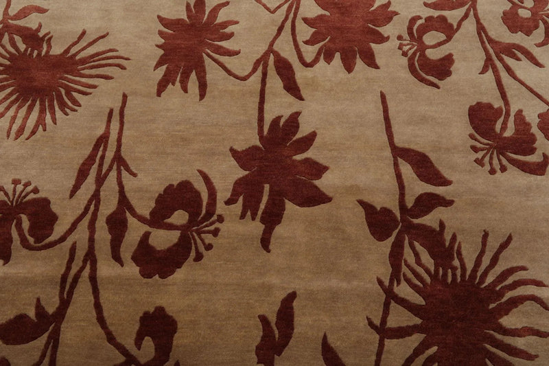 6'8'' x 8'8'' Hand Knotted Tibetan 100% Wool Botanical Oriental Area Rug Beige