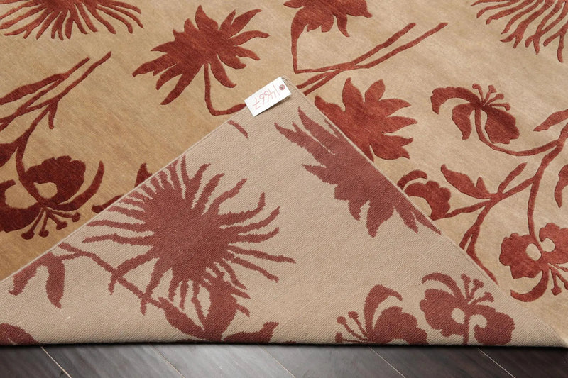 6'8'' x 8'8'' Hand Knotted Tibetan 100% Wool Botanical Oriental Area Rug Beige