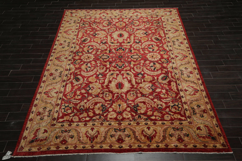 8'11" x 11'8" Hand Knotted Stone Wash Peshawar Vegetable Dyes Oriental Area Rug Rusty Red