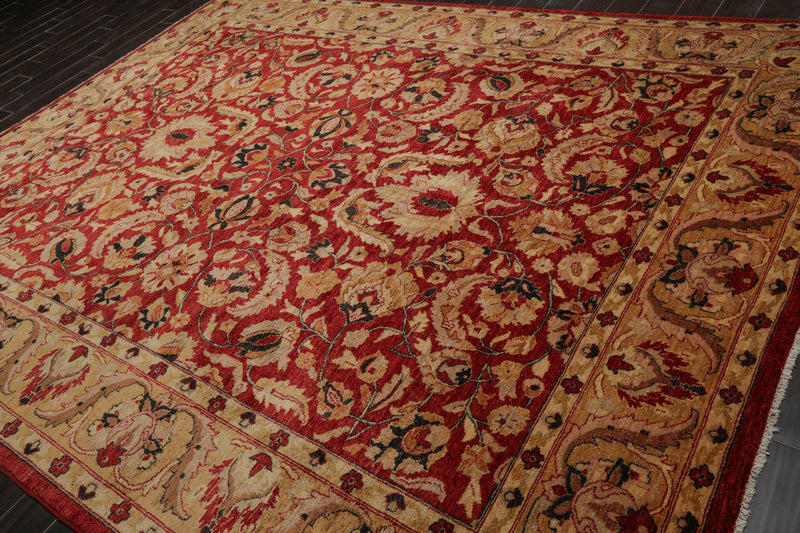 8'11" x 11'8" Hand Knotted Stone Wash Peshawar Vegetable Dyes Oriental Area Rug Rusty Red