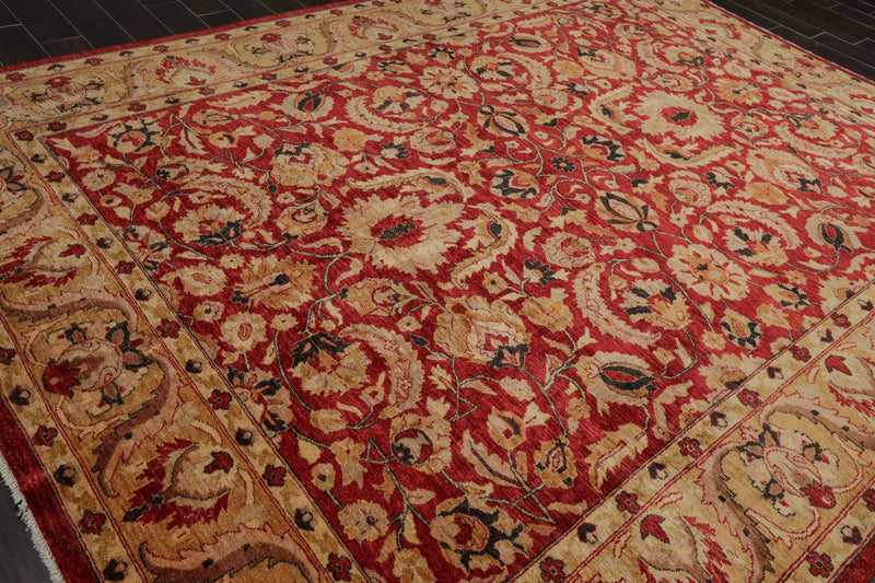 8'11" x 11'8" Hand Knotted Stone Wash Peshawar Vegetable Dyes Oriental Area Rug Rusty Red