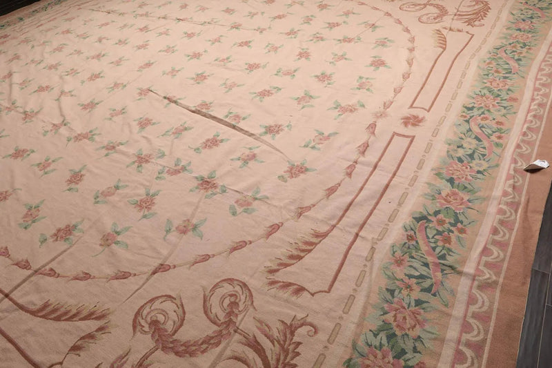 16'3''x18'6'' Hand Knotted Needlepoint 100% Wool French Aubusson Traditional Oriental Area Rug Blush, Peach Color