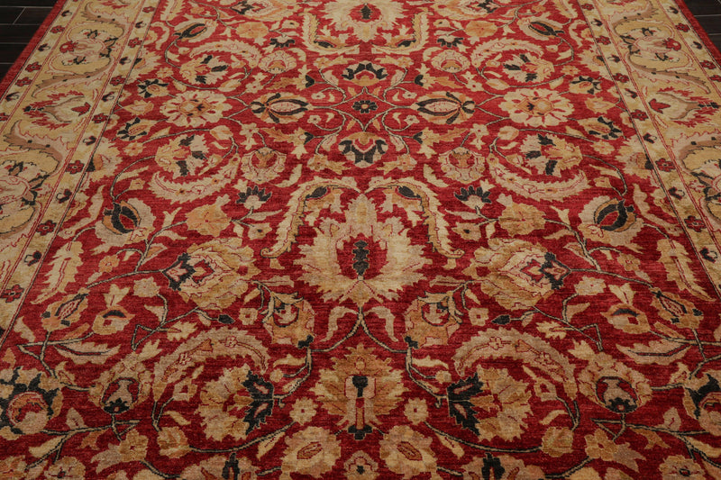 8'11" x 11'8" Hand Knotted Stone Wash Peshawar Vegetable Dyes Oriental Area Rug Rusty Red