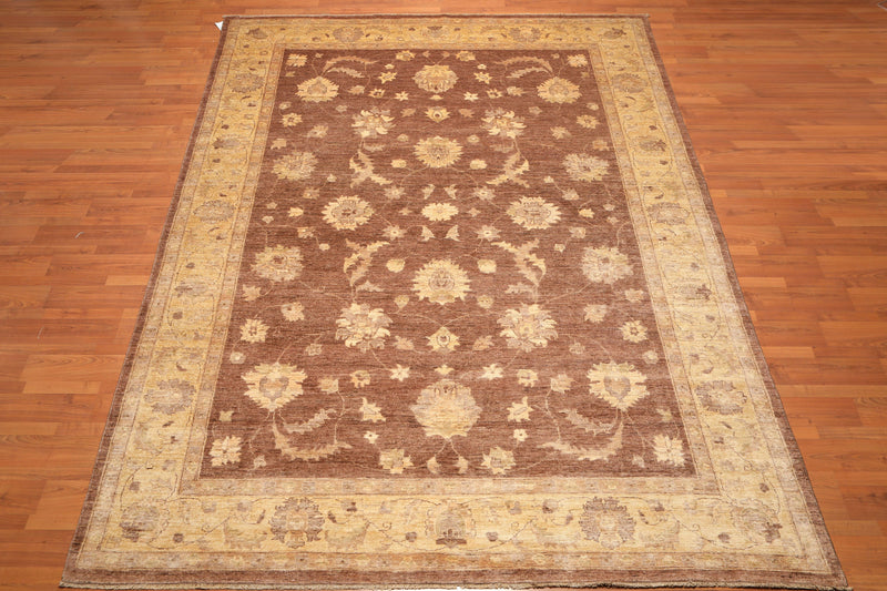 8’9" x 12’2"Hand Knotted Peshawar Stone Wash Silky Sheen Oriental Area Rug Brown
