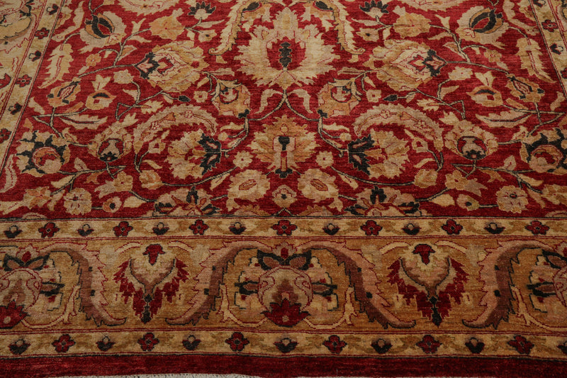 8'11" x 11'8" Hand Knotted Stone Wash Peshawar Vegetable Dyes Oriental Area Rug Rusty Red