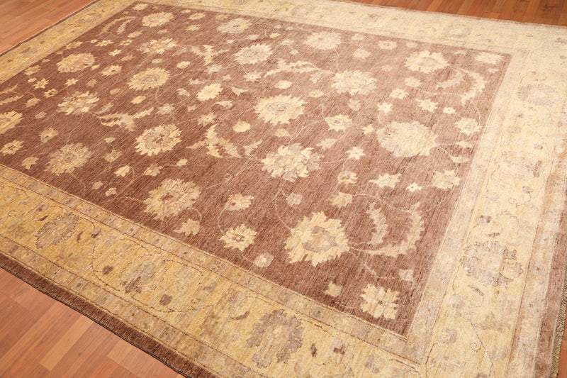 8’9" x 12’2"Hand Knotted Peshawar Stone Wash Silky Sheen Oriental Area Rug Brown