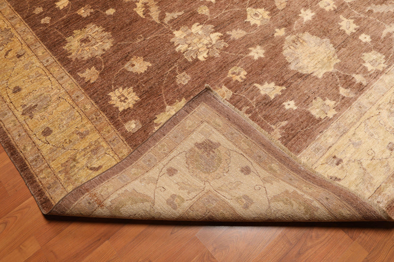 8’9" x 12’2"Hand Knotted Peshawar Stone Wash Silky Sheen Oriental Area Rug Brown