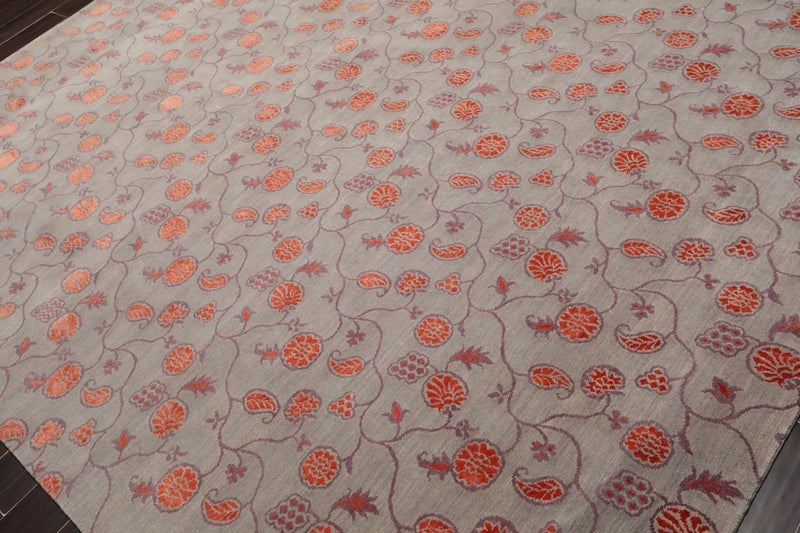 7'11'' x 10'3'' Hand Knotted Tibetan Wool & Silk Designer Area Rug Gray Orange