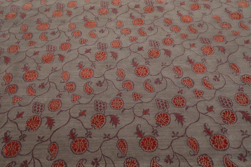 7'11'' x 10'3'' Hand Knotted Tibetan Wool & Silk Designer Area Rug Gray Orange