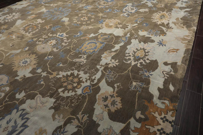 15'8''x15'9'' Hand Knotted Tibetan 100% Wool Oushak Transitional Oriental Area Rug Grayish Brown,Tan Color