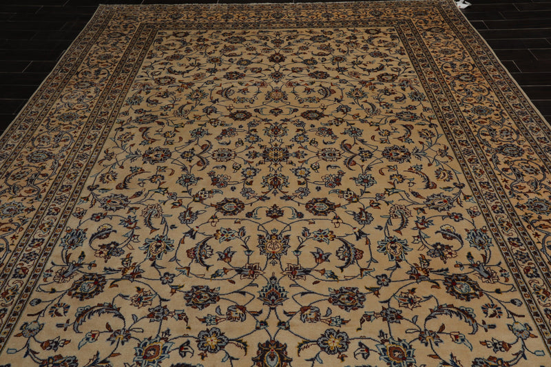 9'1" x 12'3" Hand Knotted 100% Wool Authentic Kashann Oriental Area Rug Beige