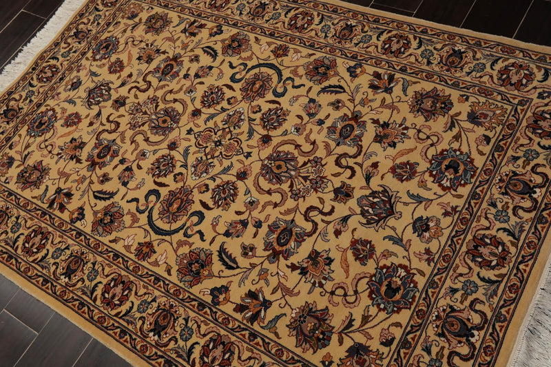 4'2" x 5'11" Hand Knotted 100% Wool 16/18 Pak Persian 300 KPSI Area Rug Tan