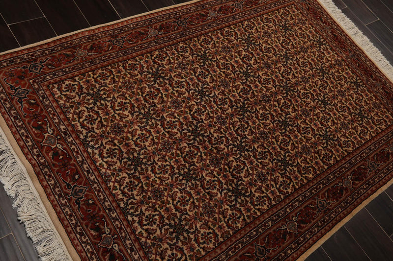 4'1" x 5'11" Hand Knotted 100% Wool Traditional Oriental Area Rug Beige