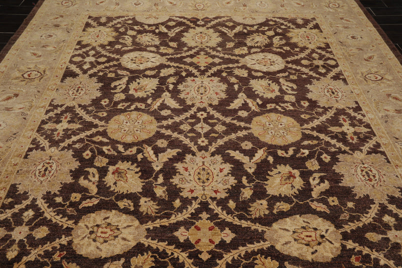8'9" x 11'6" Hand Knotted 100% Wool Stone Wash Peshawar Oriental Area Rug Brown
