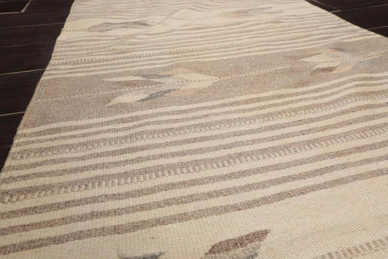 2'3''x9'4'' Hand Knotted Dhurry/ Kilim Flatweave 100% Wool Southwestern Southwestern  Oriental Area Rug Beige, Tan Color Runner