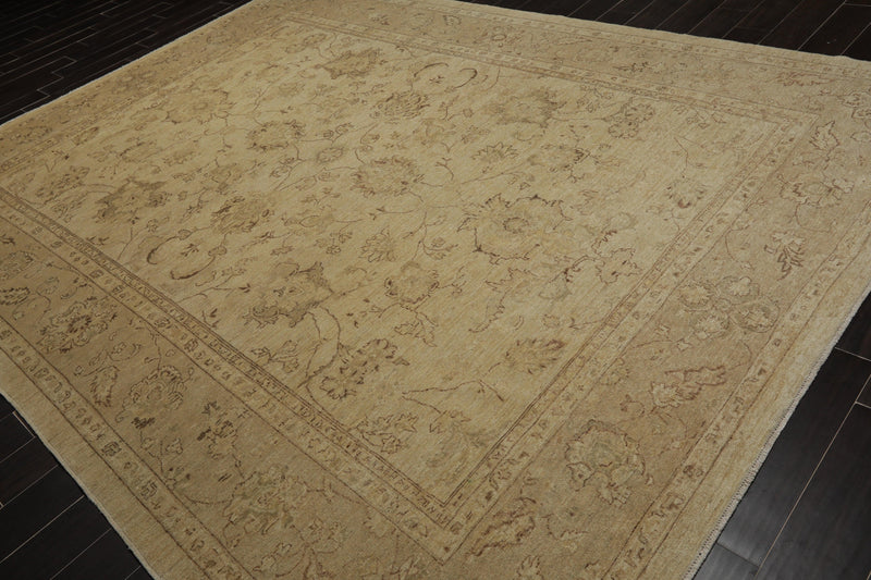 8'11"x 11'11" Hand Knotted Wool Stone Wash Peshawar Oriental Area Rug Warm Beige