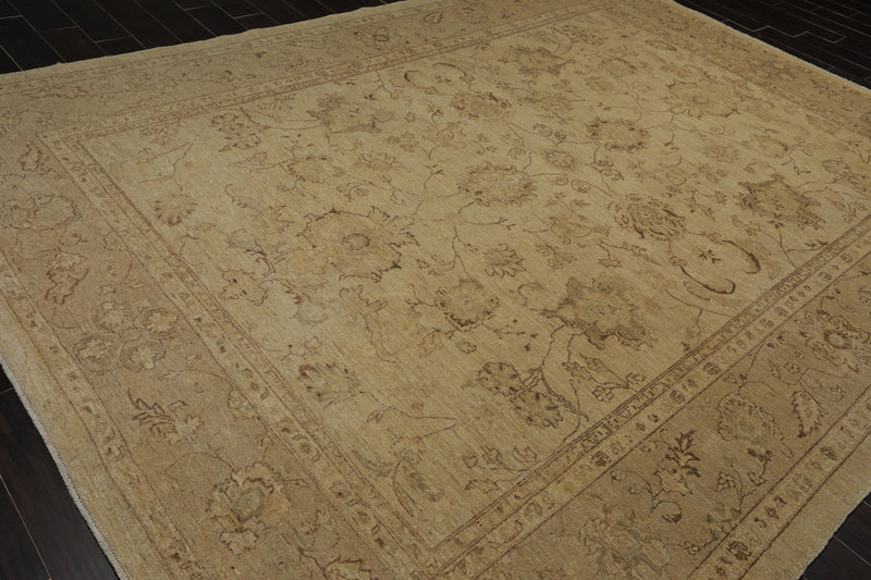 8'11"x 11'11" Hand Knotted Wool Stone Wash Peshawar Oriental Area Rug Warm Beige