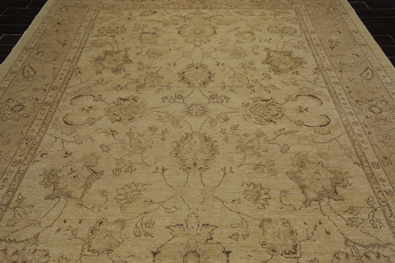 8'11"x 11'11" Hand Knotted Wool Stone Wash Peshawar Oriental Area Rug Warm Beige